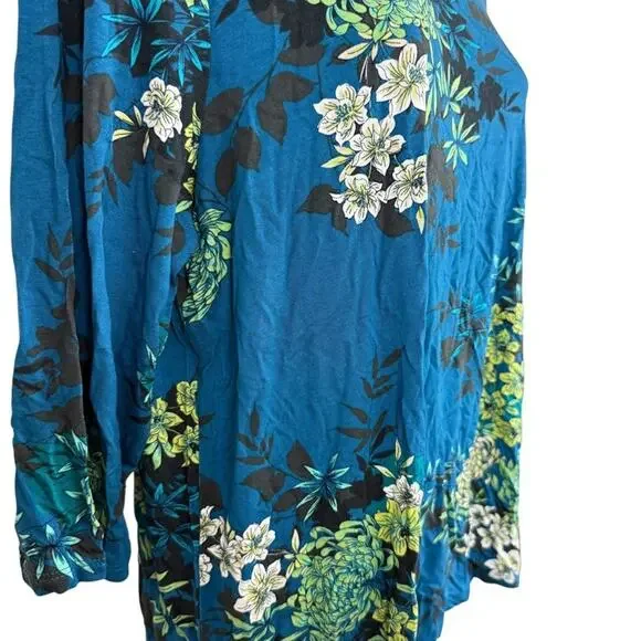 J Jill Wearever Collection Womens Floral Knit Stretch 3/4 Sleeve Blue Top NWT M - Picture 3 of 16